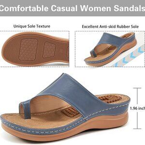 Aomigoct Sandals for Women Wedge Shoes - Orthopedic Sandals - Size 8 - Blue